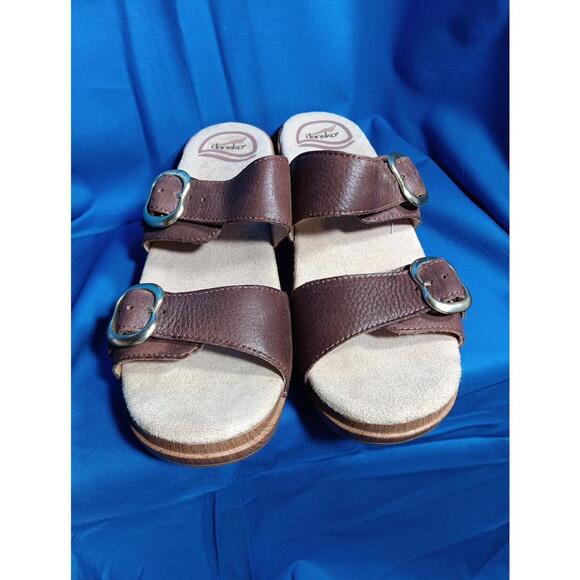 DANSKO SOPHIE BROWN  LEATHER SLIP ON  STRAPPY SANDALS SZ 38 US 7.5  EXCEL COND - Picture 1 of 7